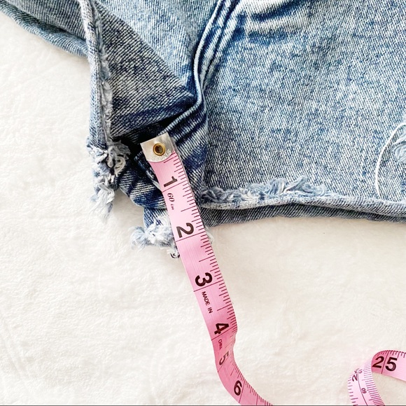 Distressed High Waist Stonewashed Jean Shorts - Picture 8 of 12